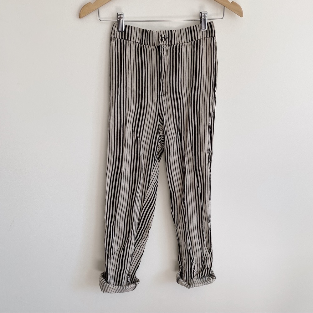 Brandy Melville Tilden Pants Black and White Stripped Button Zip Up Trousers - Picture 2 of 11